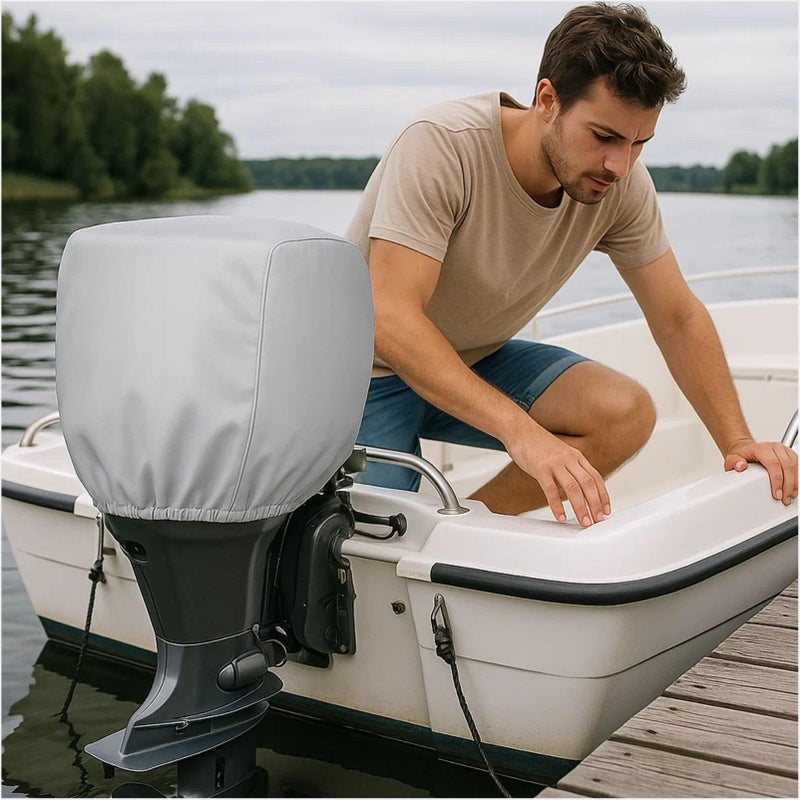 FCOUIID Outboard Motor Cover - Trailerable Boat Engine Protection Shield, Compatible with Mercury Yamaha Suzuki Evinrude, 600D Heavy Duty Canvas, 1 PCS (115HP-225HP) - Image 5